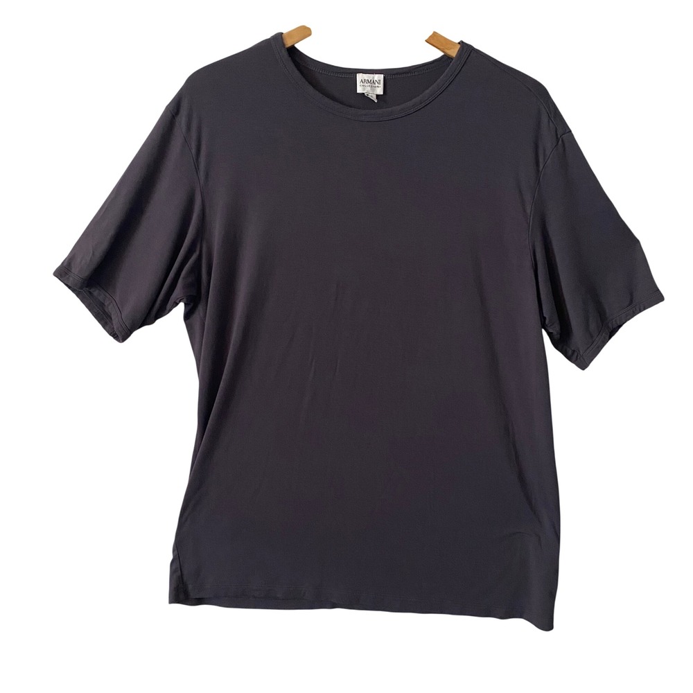 Armani Collezioni Mens XXL Bamboo Blend T-Shirt Charcoal Gray Luxury Italy